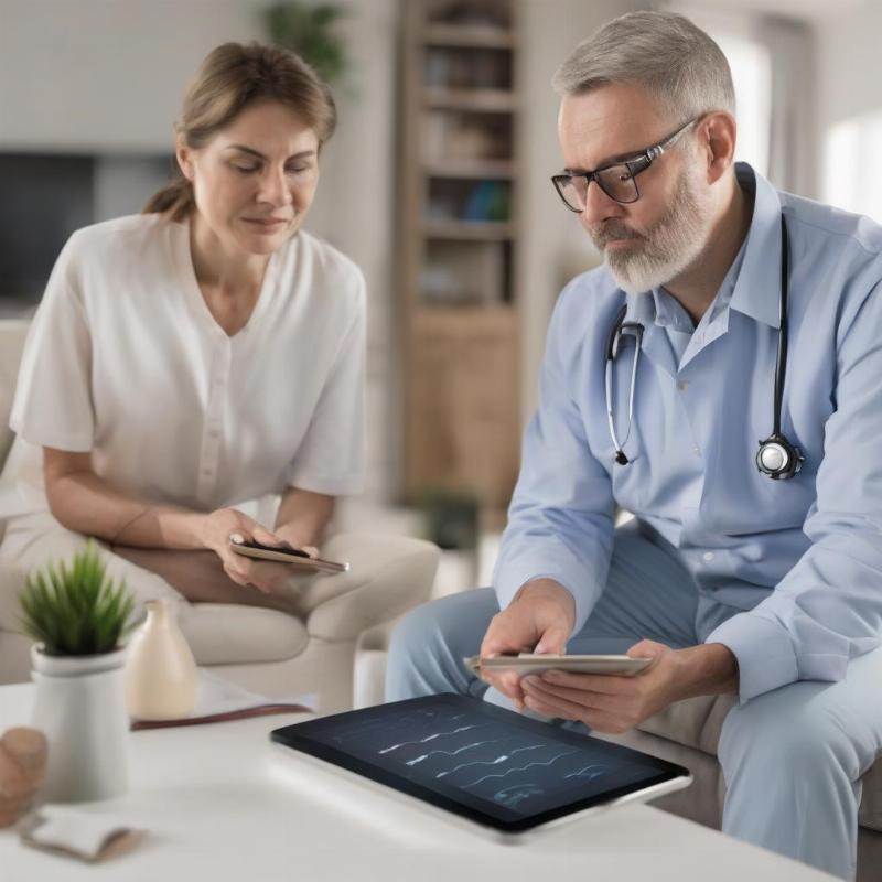 Kỹ thuật viên đang giải đáp thắc mắc của khách hàng về dịch vụ sửa laptop không lên nguồn tại nhà